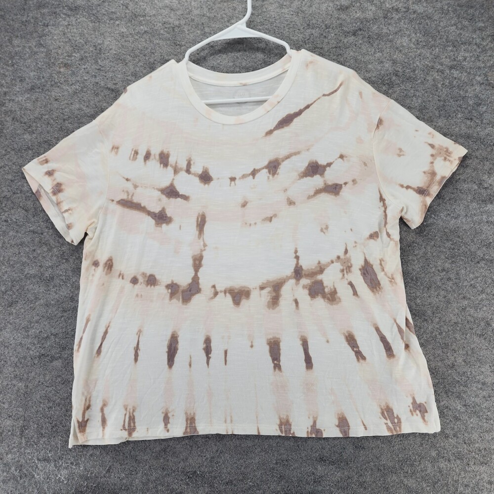24/7 Maurices Shirt Womens Large Short Sleeve White Beige Tie Dye